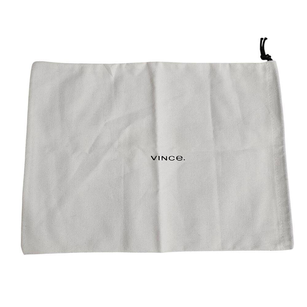 VINCE DRAWSTRING DUST BAG – 14" X 10" – WHITE FABRIC – BLACK LOGO ACCESSORY BAG